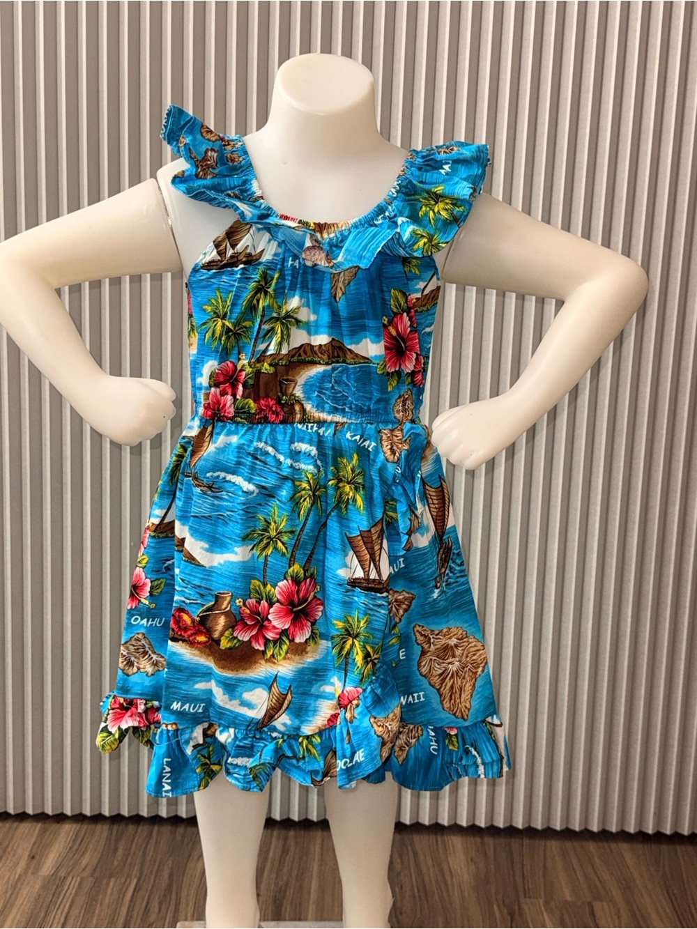 Girls' Hawaiian 🌺 Blue Tropical Print Ruffle Dress